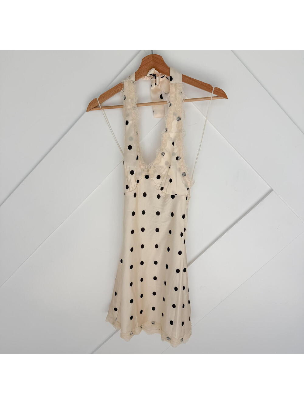 Lioness XS Polka Dot Lace Trim Halter Coquette Fairy Dress